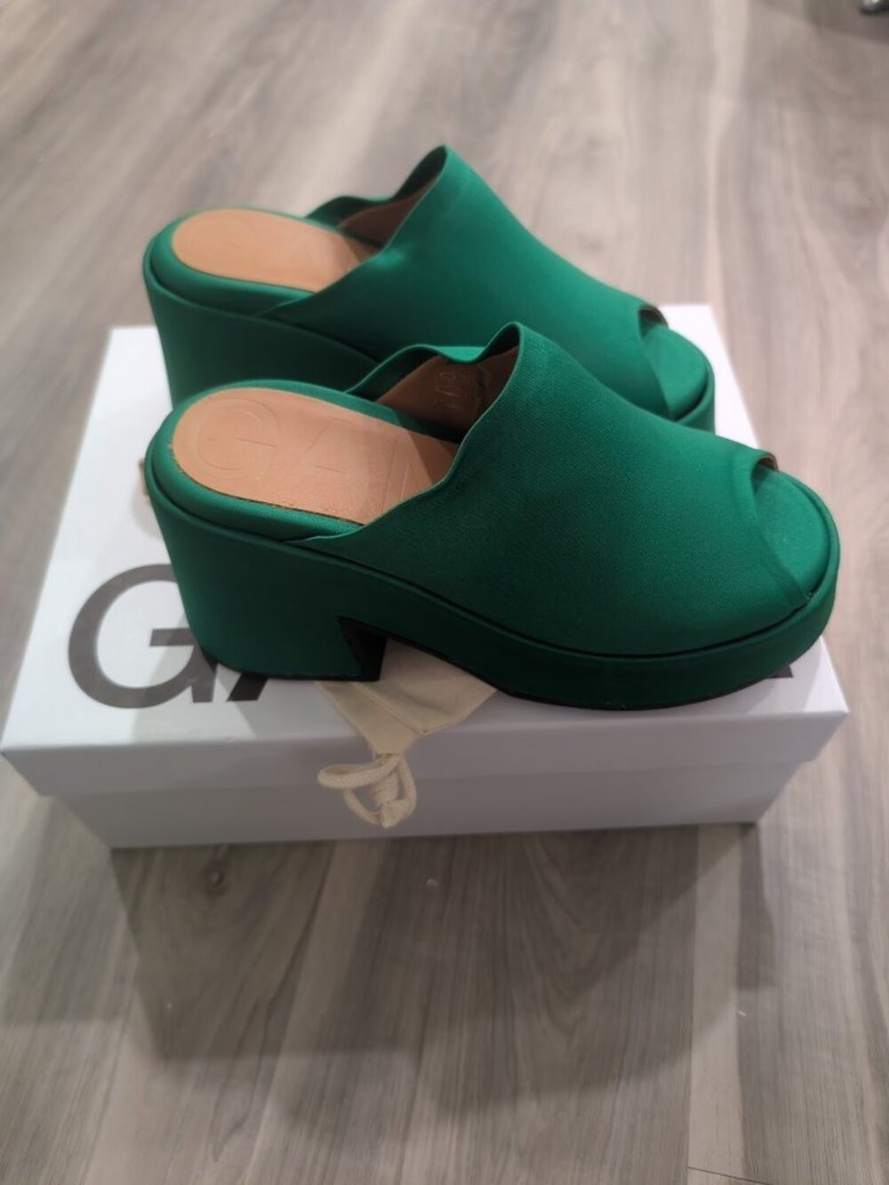 GANNI | Retro Satin Platform Wedge Mule In Kelly Green EU 38 - Picture 2 of 9